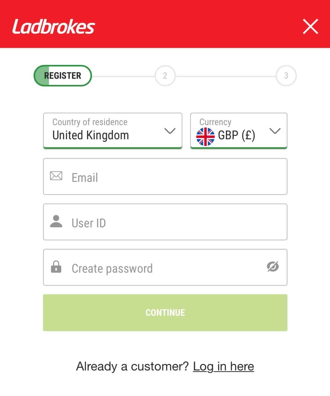 Pic of the Ladbrokes registration screen.