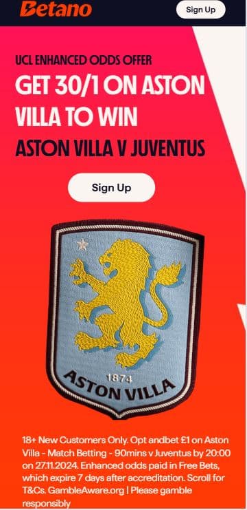 betano villa vs juventus offer