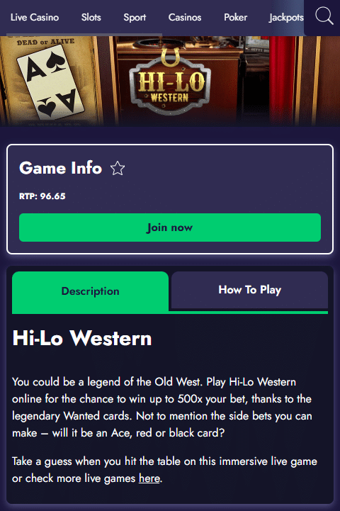 grosvenor casino hi-lo game online uk