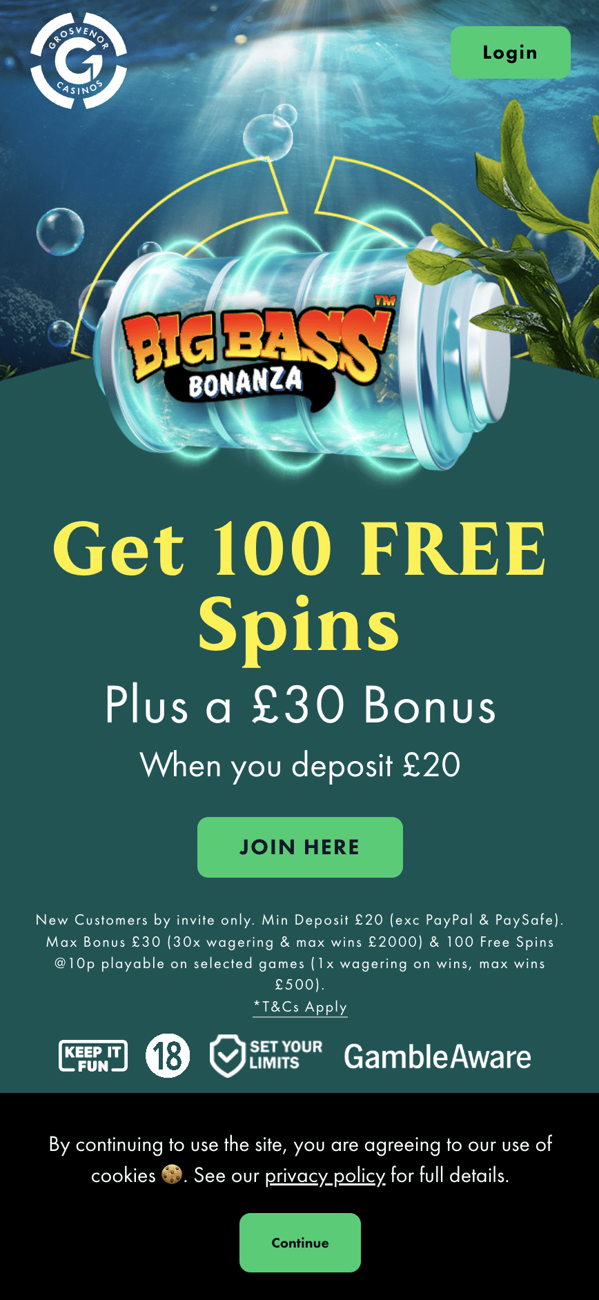 Grosvenor Casino 100 free spins