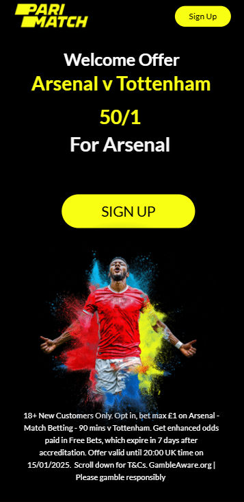 parimatch arsenal vs tottenham offer