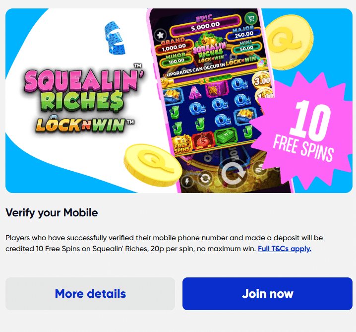 MrQ verify your mobile offer - free spins