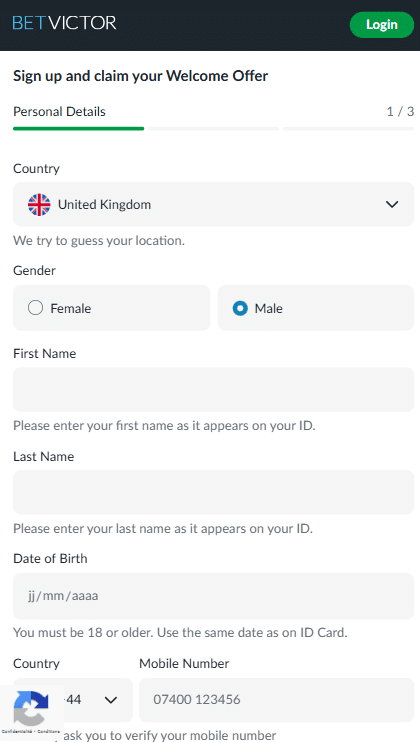 BetVictor sign up process