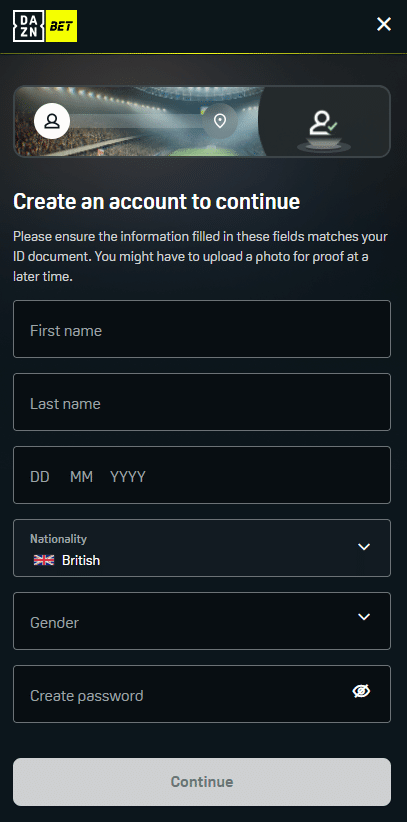 Sign up with DAZNBET