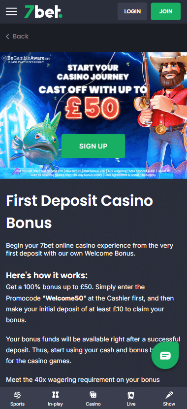 7bet casino first deposit bonus & sign up offer