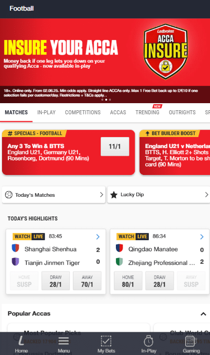 ladbrokes mobile selection of football betting uk