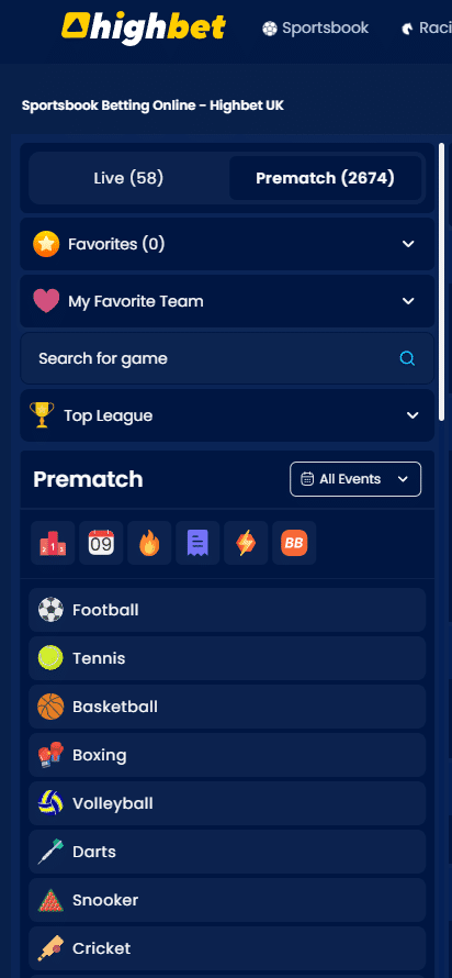 Highbet sports betting markets