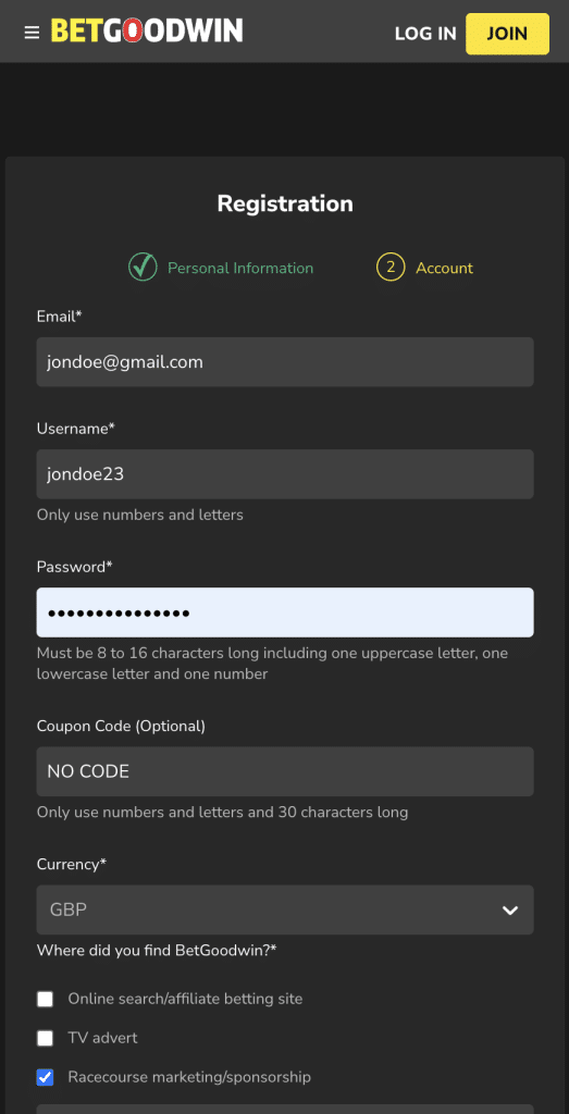 BetGoodwin welcome offer and registration