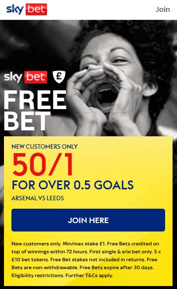 sky bet - arsenal vs leeds