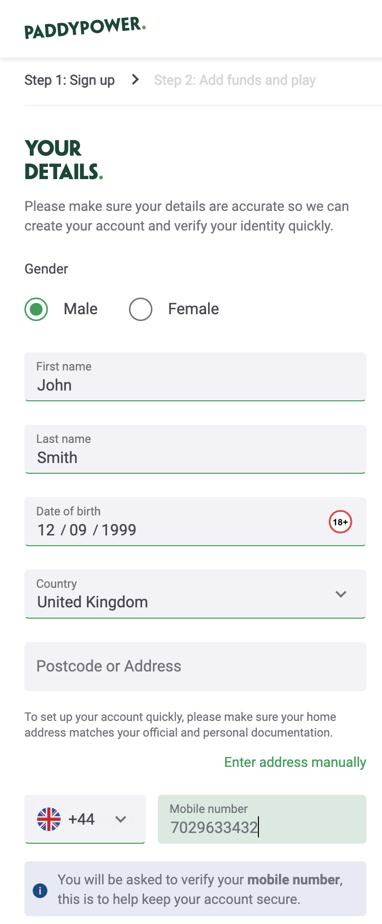 paddy power registration