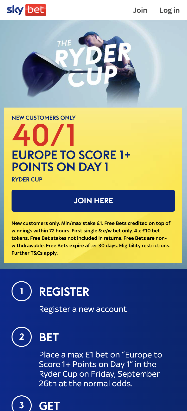 Sky bet ryder cup betting offer