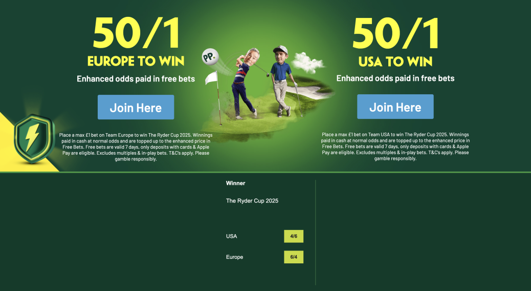 Ryder cup betting offers 2025