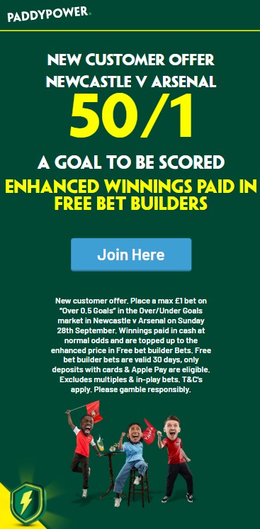 paddy power newcastle vs arsenal offer
