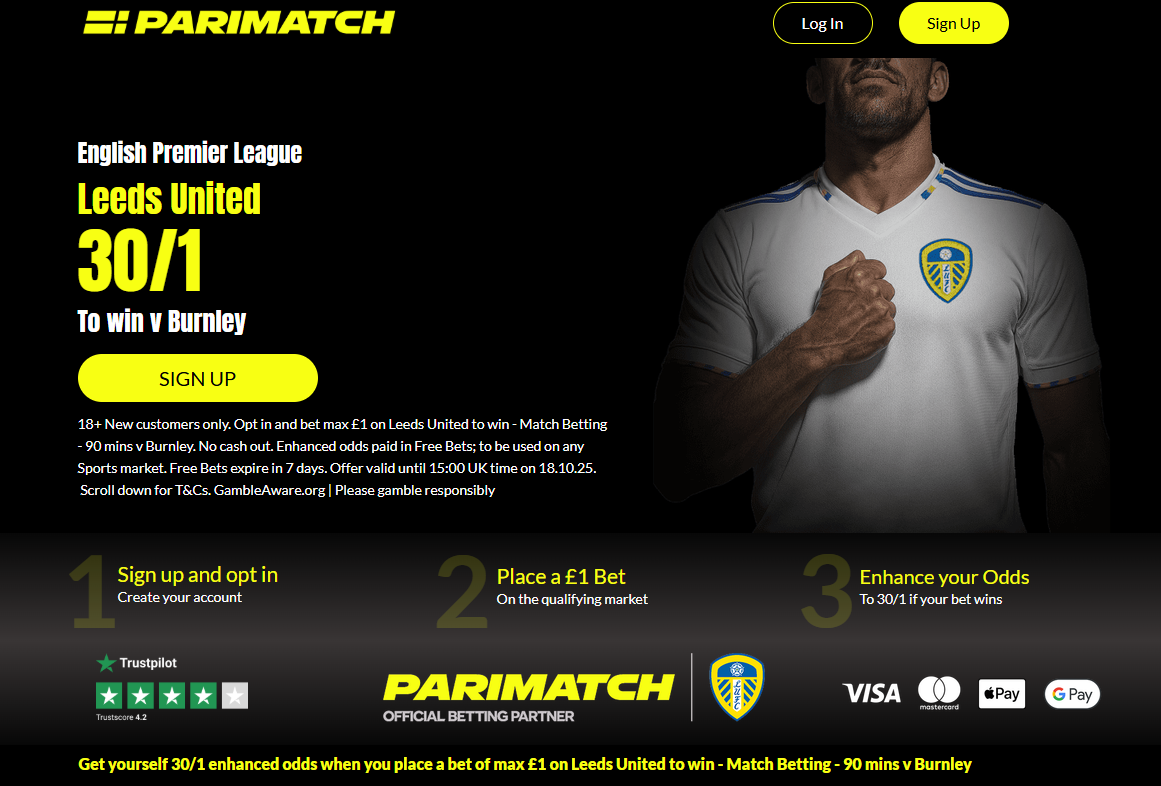 Parimatch Leeds vs Burnley promo offer