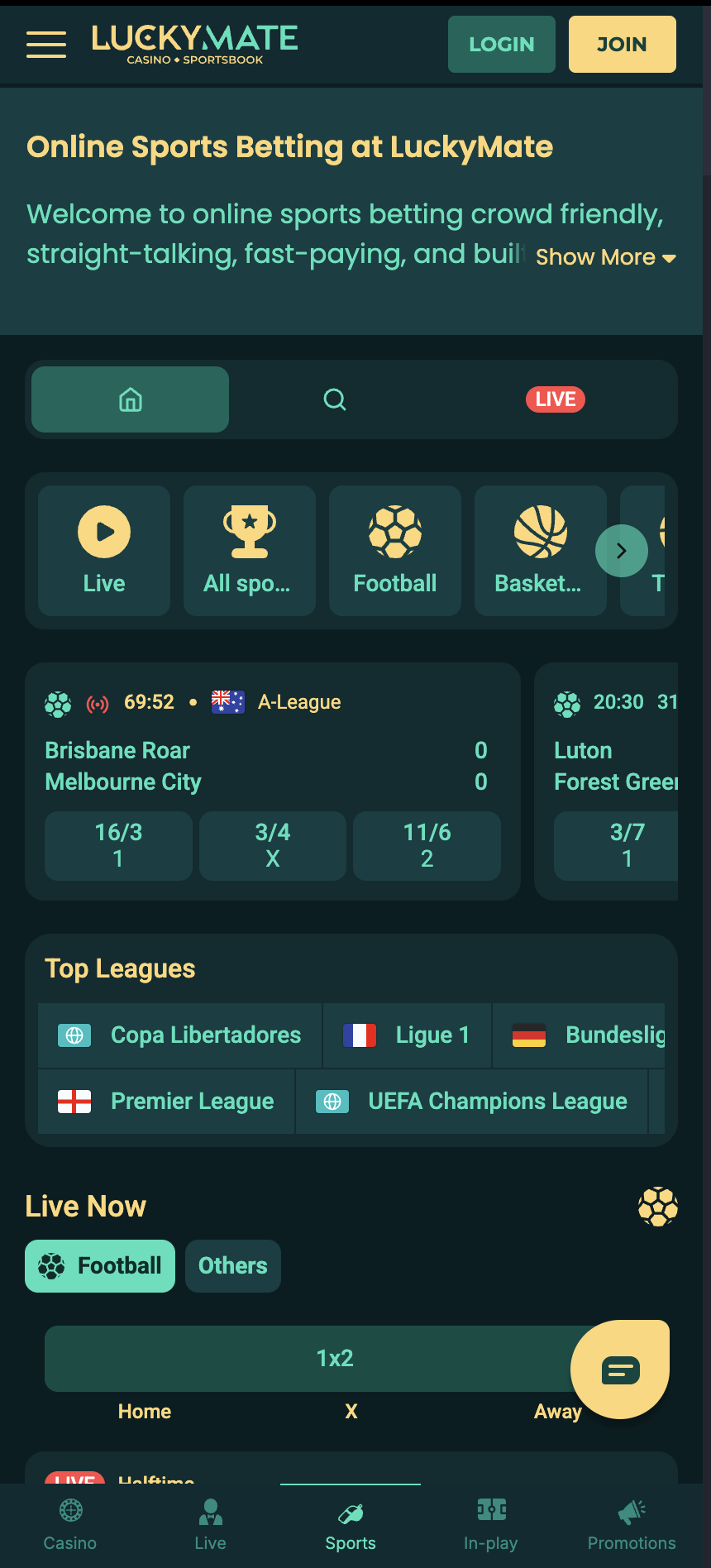 LuckyMate sports betting markets