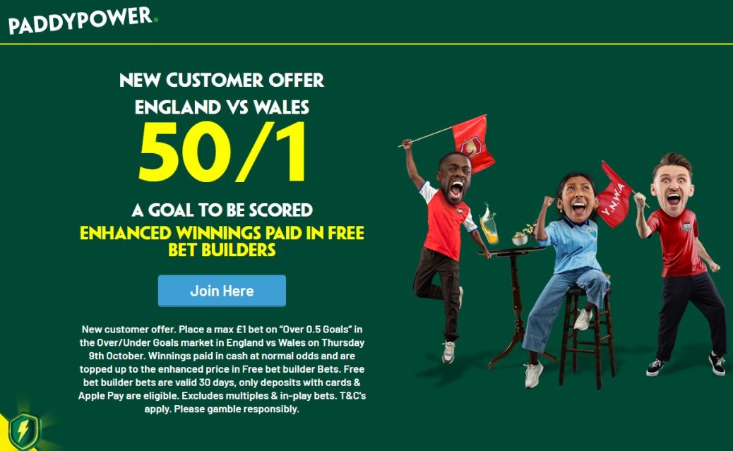 paddy power england vs wales offer