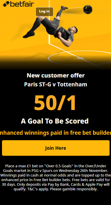 Betfair PSG vs Tottenham promo offer