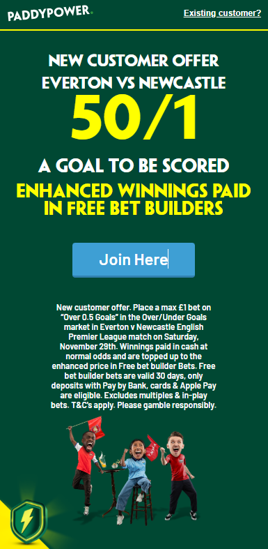 Everton vs Newcastle Paddy Power promo offer