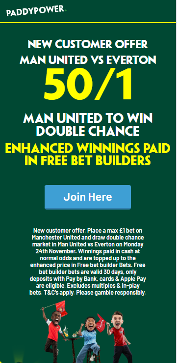 Paddy Power offer for Man Utd vs Everton