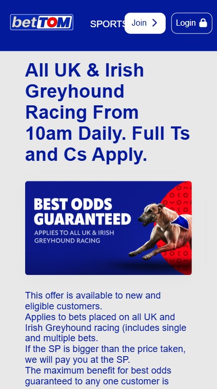 Bet tom racing offers