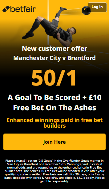 Man City vs Brentford Betfair offer
