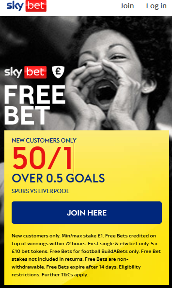Tottenham vs Liverpool Sky Bet promo offer