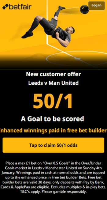 Betfair promo offer for Leeds vs Man Utd