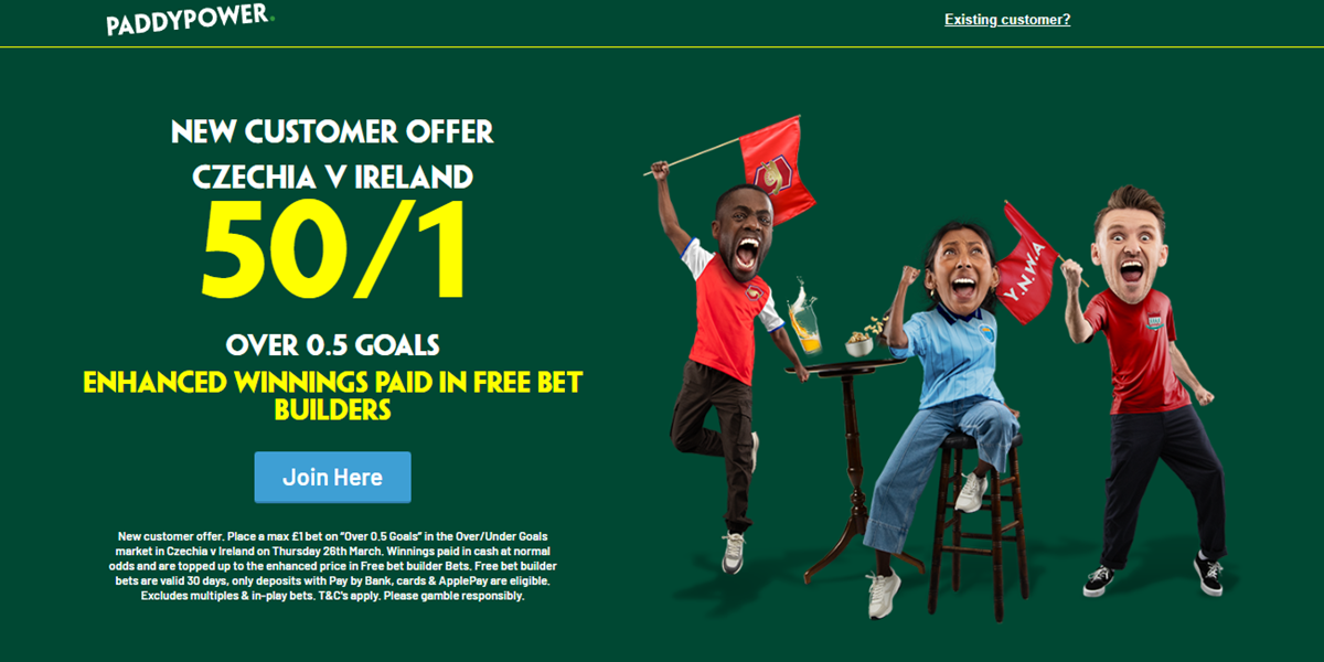 Paddy Power offer for Czechia vs Ireland